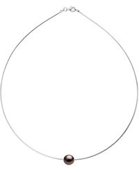 Ateliers Saint Germain - Necklace Omega Of 925 Rhodium Plated And Real Cultured Tahiti Pearl Round 9-10 Mm - Lyst