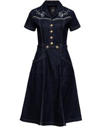 Queen Kerosin - Damen Western Swing Kleid Mit Stickerei Denim - Lyst