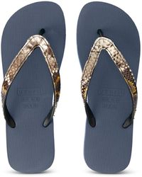 Uzurii - Python Taupe Flip Flop Marineblauw - Lyst