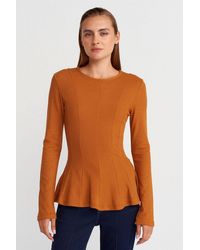 Dilvin - Getailleerde Textuur Gebreide Peplum Blouse - Lyst