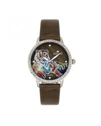 Empress - Diana Automatic Engraved Mop Leather-Band Watch - Lyst