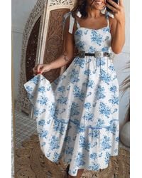 Azura Exchange - Bloemmotief Midi Jurk Met Laagjes Rok - Lyst