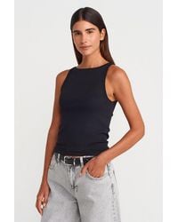 Dilvin - Geribbelde Halterneck Slim-Fit Blouse - Lyst