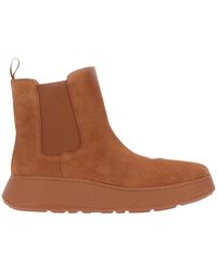 Fitflop - F-mode Suède Flatform Laarzen (tan) - Lyst