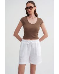 MixRay - High-Waisted Textured Cotton Shorts - Lyst