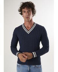 Felix Hardy - Pullover Basic-Pullover Mit V-Ausschnitt Und Zopfmuster - Lyst