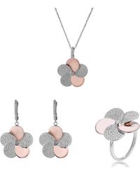 Orphelia - 'fioni' Dames 925 Sterling Zilveren Set: Ketting + Oorbellen + Ring - Lyst