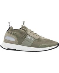 BOSS - Titanium Suede Paneel Hardlooptrainers (donkergroen) - Lyst