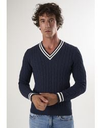 Felix Hardy - Pullover Basic-Pullover Mit V-Ausschnitt Und Zopfmuster - Lyst