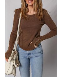 Azura Exchange - Ribbed Knit Button Cuff Top - Lyst