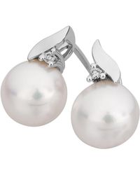 Orolino - Ohrringe 585 Mit 2 Weißen Perlen 7,5-8Mm Und 2 Brillanten Zus. 0,02Ct - Lyst