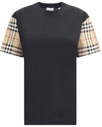 Burberry - Katoenen Jersey T-shirt Korte Mouwen Ruitdetail - Lyst