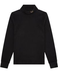 Fred Perry - Sweatshirt Met Rolhals (zwart) - Lyst