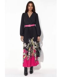 Msn-Collection - Floral Midi Dress With Belt - Lyst