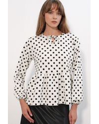 Bigdart - Polka Dot Crepe Tie-Detail Blouse - Lyst