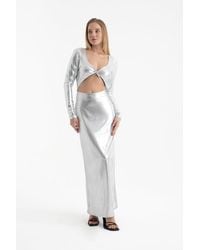 Hiccup - Metallic V Neck Cut Out Long Sleeve Maxi Dress - Lyst