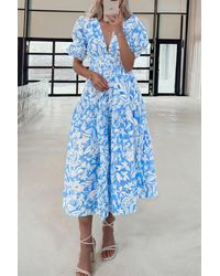 Azura Exchange - Bloemen Puff Sleeve Midi Jurk - Lyst