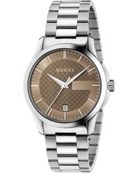 Gucci - G-Timeless Ya126445 -Uhr Mit Braunem Zifferblatt Und Silbernem Armband - Lyst