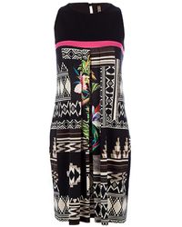 Conquista - Zwarte Jersey Jurk Met A-lijn En Print Jungle - Lyst