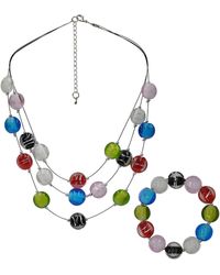 Steuer - Modeschmuck Schmuckset Set Aus Collier Und Armband Mit Bunten Glassteinen - Lyst