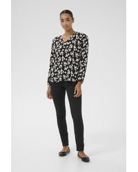 Kaffe - Blouse Met Lange Mouwen Regular Fit Black/turtledove Flower Print - Lyst