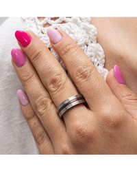 Zeeme - Stainless Steel Ring Edelstahl Mehrfarbig Mit Weißen Kristallen - Lyst