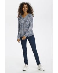 Kaffe - Blouse Met Lange Mouwen Regular Fit Flint Stone Blue White - Lyst