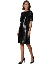 BOSS - Polyester Shiftjurk Met Pailletten Voor (Zwarte Afdruk) - Lyst