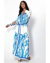 Msn-Collection - V-Neck Paisley Maxi Dress With Slit - Lyst