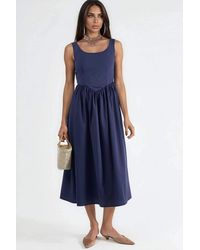 Busem - Square Collar Midi Dress With Bow Detail - Lyst