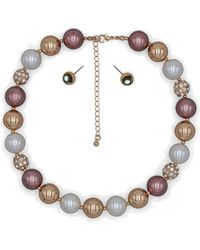 Steuer - Modeschmuck Schmuck-Set Perl-Set Aus Halskette Und Ohrsteckern Aus Metall Mit Mehrfarbigen Perlen - Lyst