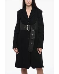 Off-White c/o Virgil Abloh - Wolmix Wijd Uitlopende Jas Met Leren Riem In Zwart - Lyst