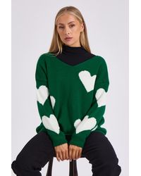 Gini London - V Neck Oversized Heart Knit Jumper - Lyst