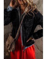 Azura Exchange - Hoodie Denim Jas Met Versleten Ontwerp - Lyst