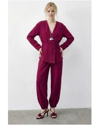 Bianco Lucci - Belt Detailed Blouse And Jogger Pants Two Pieces Set - Lyst