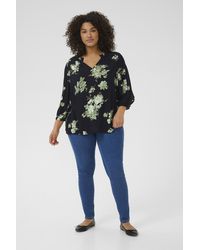 Kaffe - Blouse Met Lange Mouwen Regular Fit Black / Green Flower Print Floral - Lyst