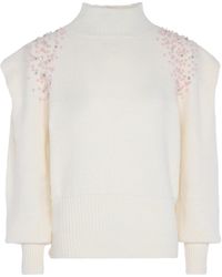 faina - Pullover Mit Perlen Damen Wollweiß - Lyst