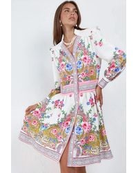 Msn-Collection - Frilly Paisley V-Neck Mini Skater Dress - Lyst