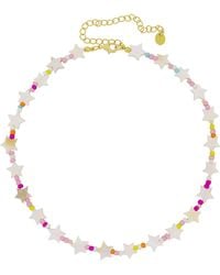Fashionbox - Kette Messing Vergoldet Mit Weissen Sternen Und Perlen - Lyst