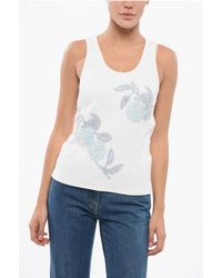 Bottega Veneta - Geribbelde Katoenen Tanktop Met Kralenborduursel In Wit - Lyst