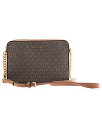 Michael Kors - Jet Set Große Ost-West Saffiano Leder Umhängetasche Handtasche [Braunes Logo] - Lyst
