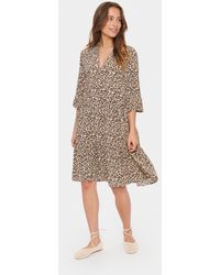 Saint Tropez - Jurk Casual Fit Creme Leopard Strokes Animal - Lyst