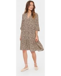 Saint Tropez - Kleid Casual Fit Creme Leopard Strokes - Lyst