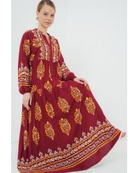 Bigdart - Printed V-Neck Maxi Dress With Button Closure - Lyst