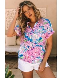 Azura Exchange - Dames Blouse Met Abstract Bloemenprint En V-hals In Roze - Lyst