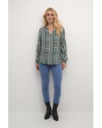 Kaffe - Blouse Met Lange Mouwen Regular Fit Java Vintage/letter Print Brown - Lyst