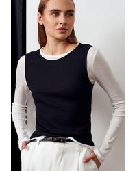 Dilvin - Aangesloten Katoenen Crew Neck Lange Mouw Blouse - Lyst