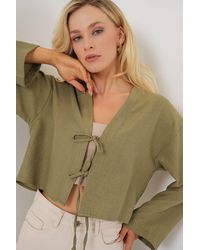 Bigdart - Viscose Blend V-Neck Long Sleeve Kimono With Binding Detail - Lyst