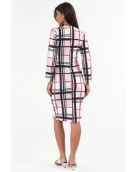 Msn-Collection - Plaid Bodycon Midi Dress With Cut-Out Detail - Lyst