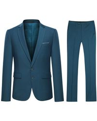 Allthemen - 2-Delig Slim Fit Staalblauw Pak Met Twee Knopen - Lyst